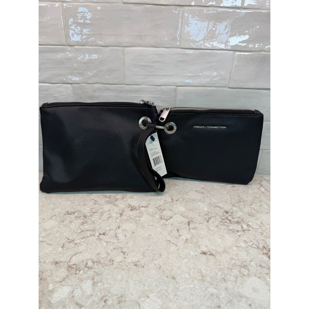 French Connection Lara Pebble Double Slim Pouches Wristlet Black NEW